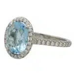 Aquamarine and Diamond Halo Ring in Platinum