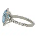 Aquamarine and Diamond Halo Ring in Platinum