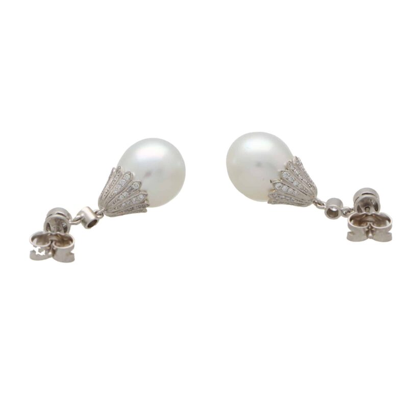 Art Deco Inspired Pearl and Diamond Drop Earrings