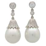 Art Deco Inspired Pearl and Diamond Drop Earrings