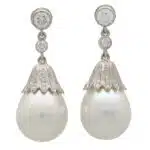 Art Deco Inspired Pearl and Diamond Drop Earrings