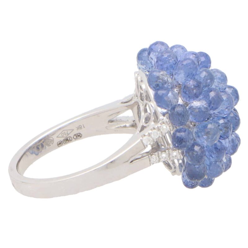 Hydrangea Briolette Blue Sapphire and Diamond Cluster Ring