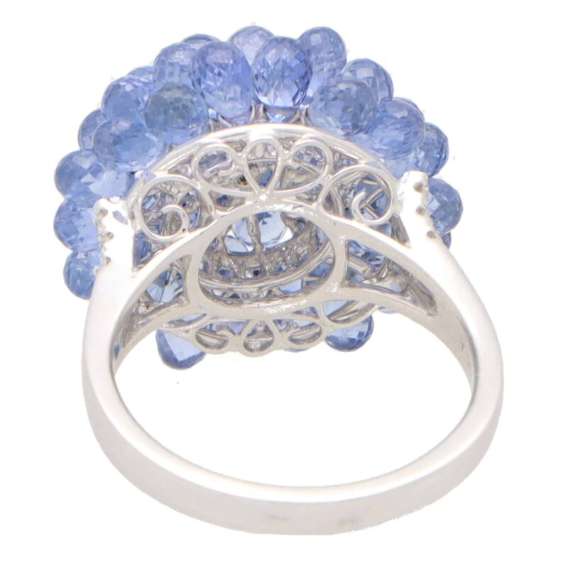 Hydrangea Briolette Blue Sapphire and Diamond Cluster Ring