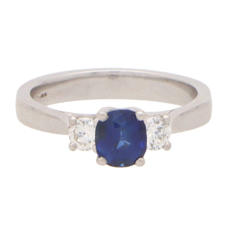 Blue Sapphire and Diamond Three Stone