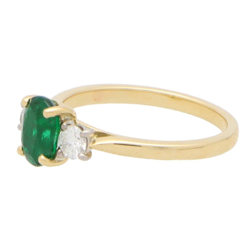 Emerald and Diamond Three Stone Ring