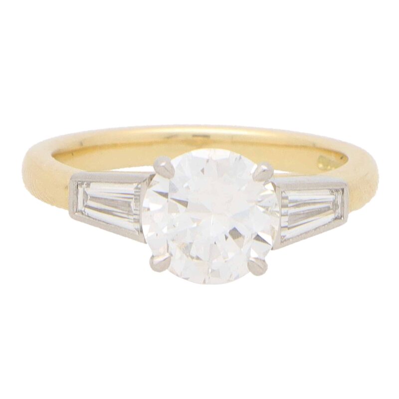 Certified Vintage Round and Tapered Baguette Ring