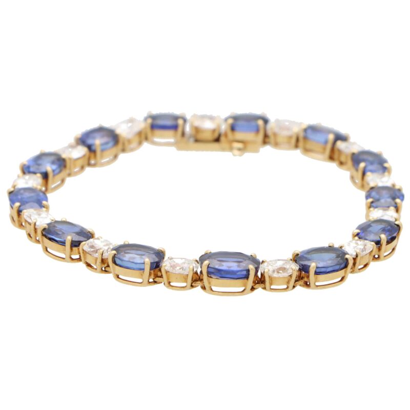 Vintage Oval Sapphire and Diamond Line Tennis Bracelet