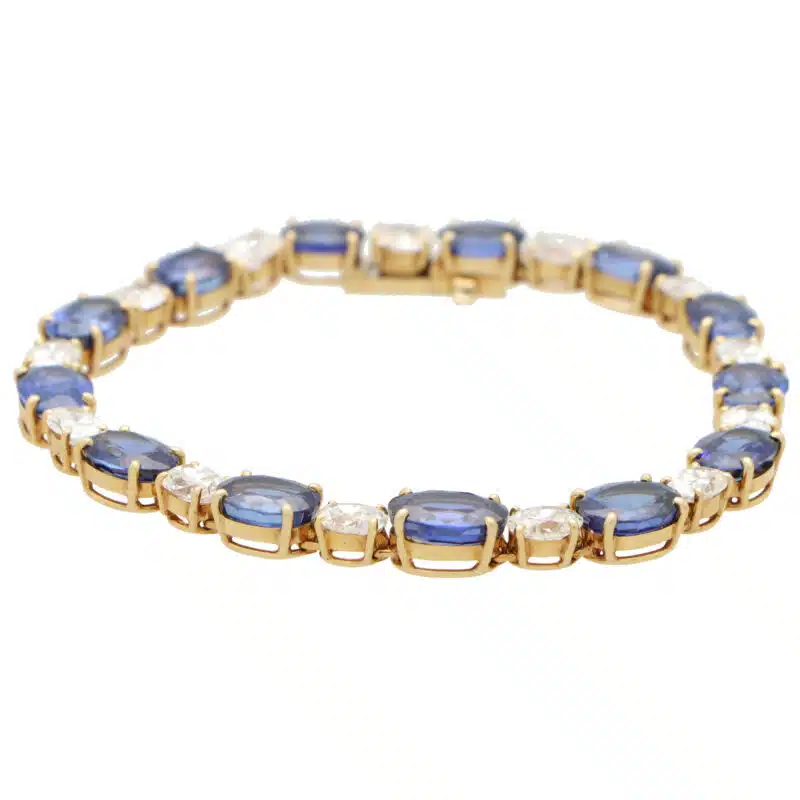 Vintage Oval Sapphire and Diamond Line Tennis Bracelet