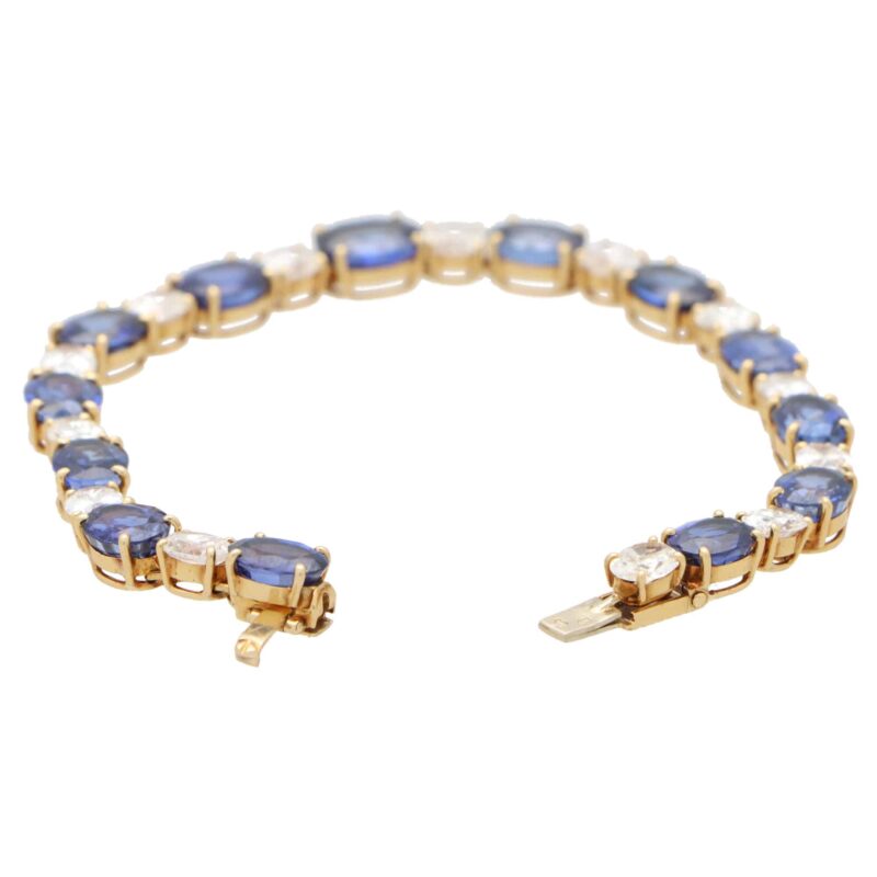 Vintage Oval Sapphire and Diamond Line Tennis Bracelet