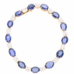 Vintage Oval Sapphire and Diamond Line Tennis Bracelet