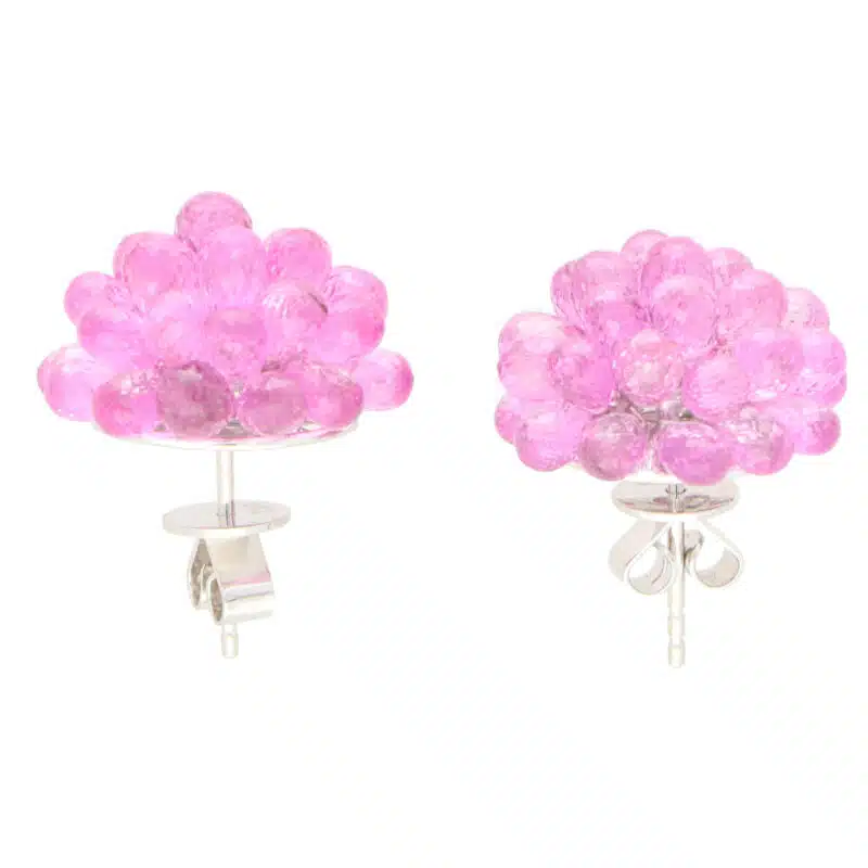 Hydrangea Briolette Floral Pink Sapphire Cluster Earrings