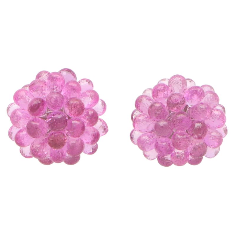 Hydrangea Briolette Floral Pink Sapphire Cluster Earrings