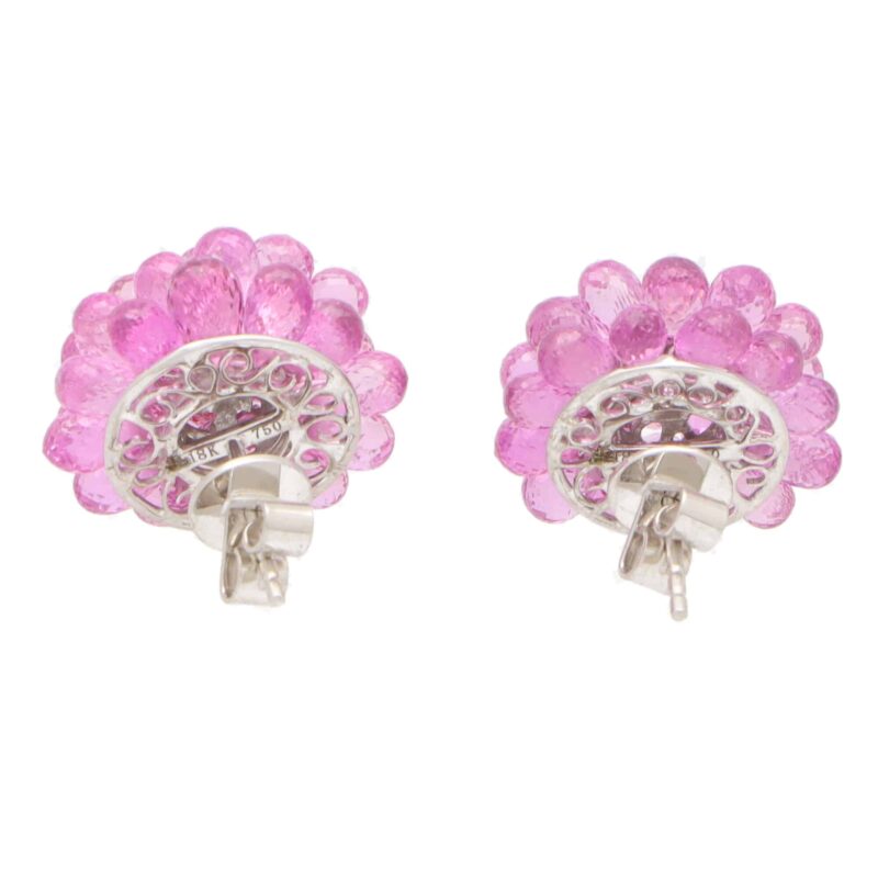 Hydrangea Briolette Floral Pink Sapphire Cluster Earrings