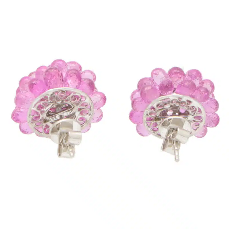 Hydrangea Briolette Floral Pink Sapphire Cluster Earrings