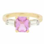 Mixed Cut Pink Sapphire and Diamond Three Stone Ring