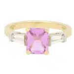 Mixed Cut Pink Sapphire and Diamond Three Stone Ring