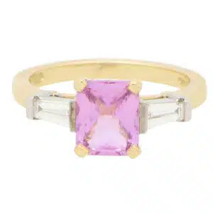Mixed Cut Pink Sapphire and Diamond Three Stone Ring