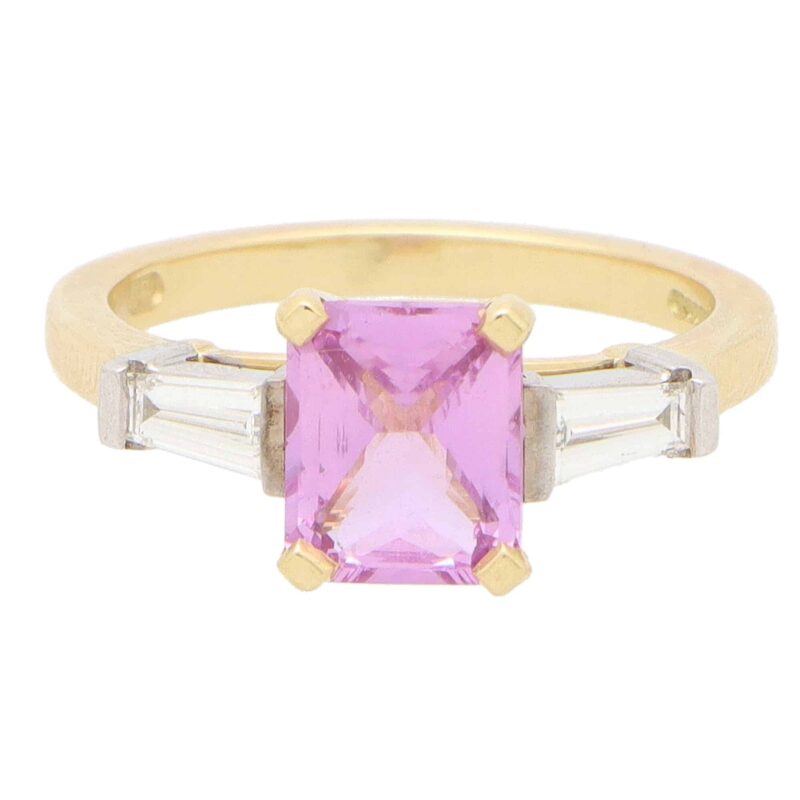 Mixed Cut Pink Sapphire and Diamond Three Stone Ring