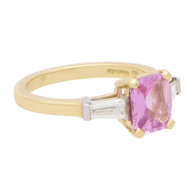 Mixed Cut Pink Sapphire and Diamond Three Stone Ring