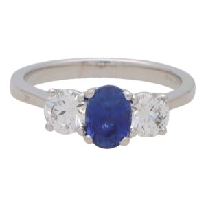 Certified Sapphire and Diamond Three Stone Ring