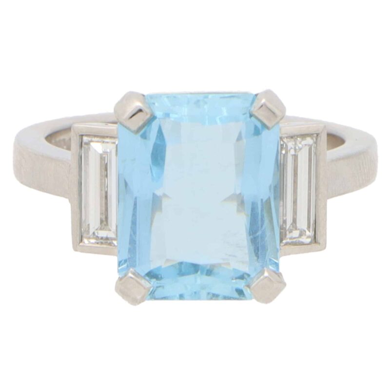 Art Deco Inspired Aquamarine and Diamond Ring