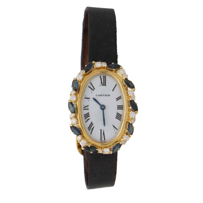 Vintage Cartier Sapphire and Diamond Baignoire Dress Watch