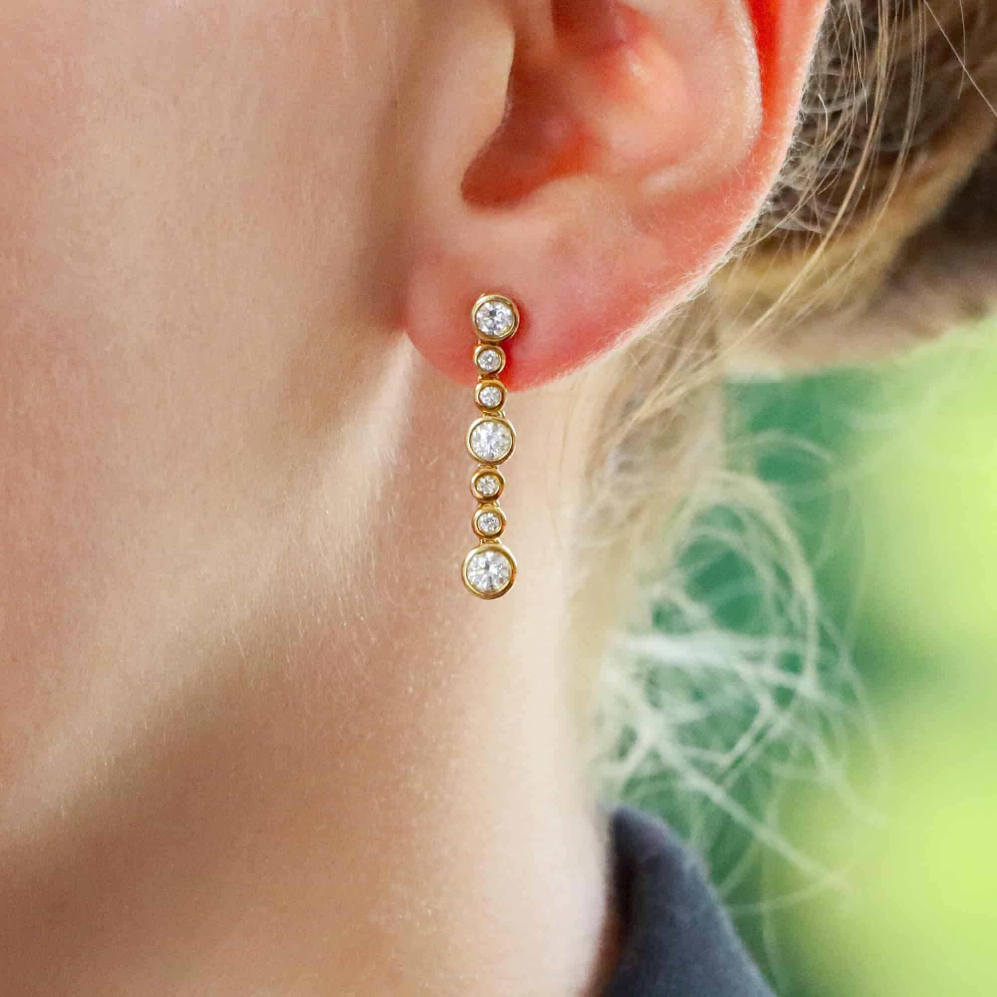 Contemporary Rub-Over Set Diamond Drop Earrings