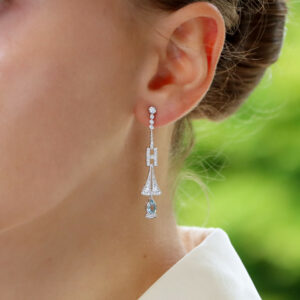 Art Deco Style Aquamarine and Diamond Drop Earrings