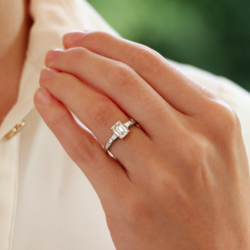 Certified Vintage 0.97ct Emerald Cut Diamond Ring
