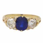 Late Victorian Old Cut Diamond and Sapphire Three-Stone Ring