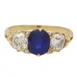 Late Victorian Old Cut Diamond and Sapphire Three-Stone Ring