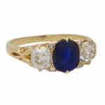 Late Victorian Old Cut Diamond and Sapphire Three-Stone Ring