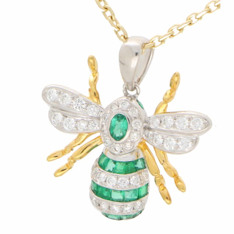 Emerald and Diamond Bee Pendant