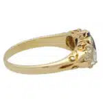Late Victorian Old Cut Diamond and Sapphire Three-Stone Ring