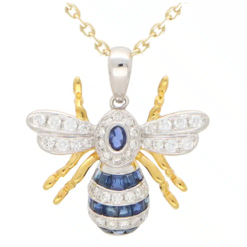 Blue Sapphire and Diamond Bee Pendant
