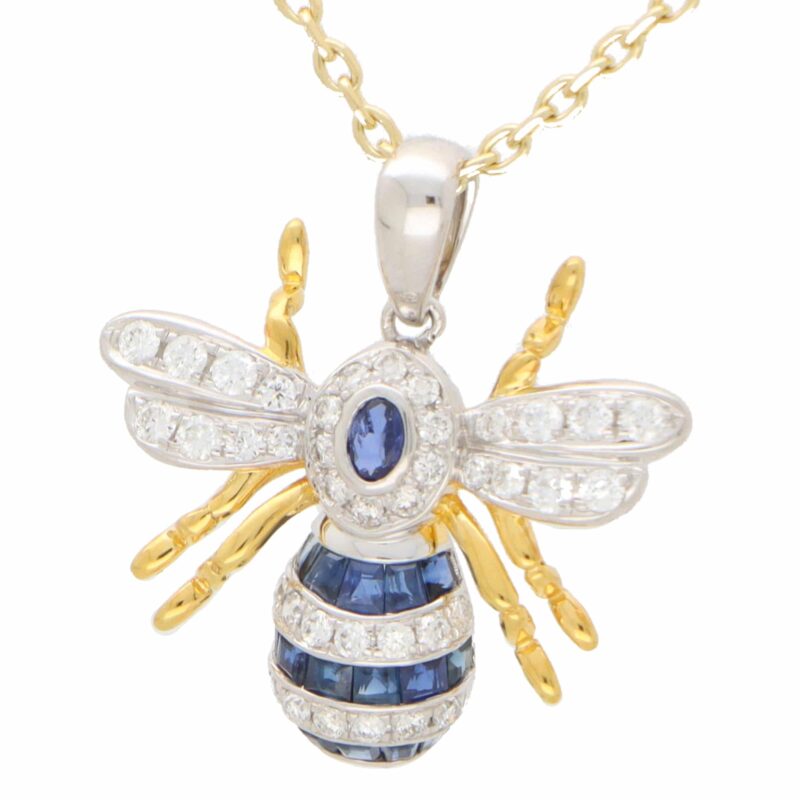 Blue Sapphire and Diamond Bee Pendant