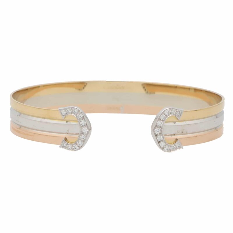 Vintage Cartier Diamond Double C Torque Bangle