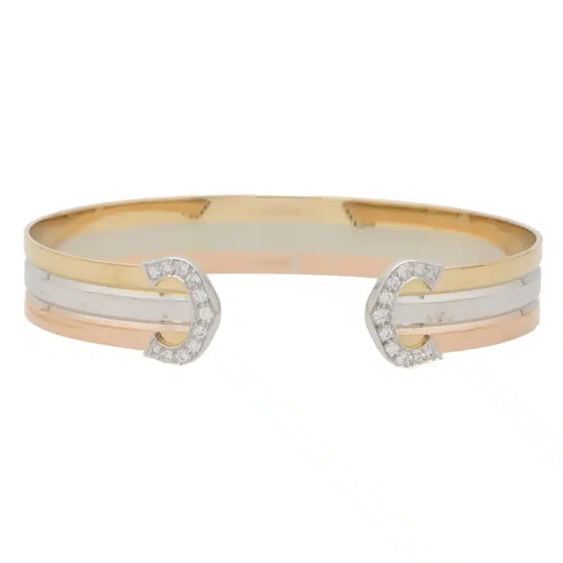 Vintage Cartier Diamond Double C Torque Bangle