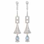 Art Deco Style Aquamarine and Diamond Drop Earrings