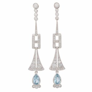 Art Deco Style Aquamarine and Diamond Drop Earrings