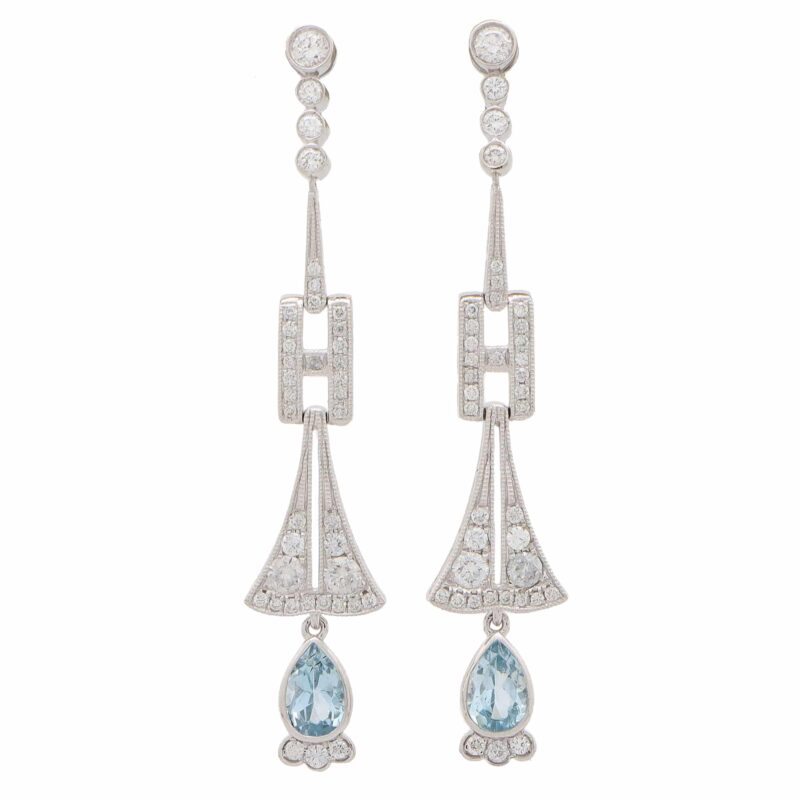 Art Deco Style Aquamarine and Diamond Drop Earrings