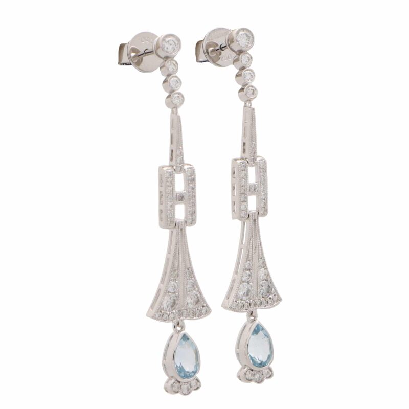 Art Deco Style Aquamarine and Diamond Drop Earrings