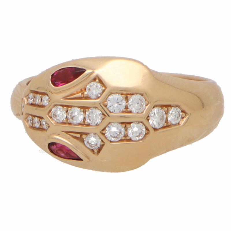 Vintage Bulgari Serpenti Diamond and Rubellite Snake Ring