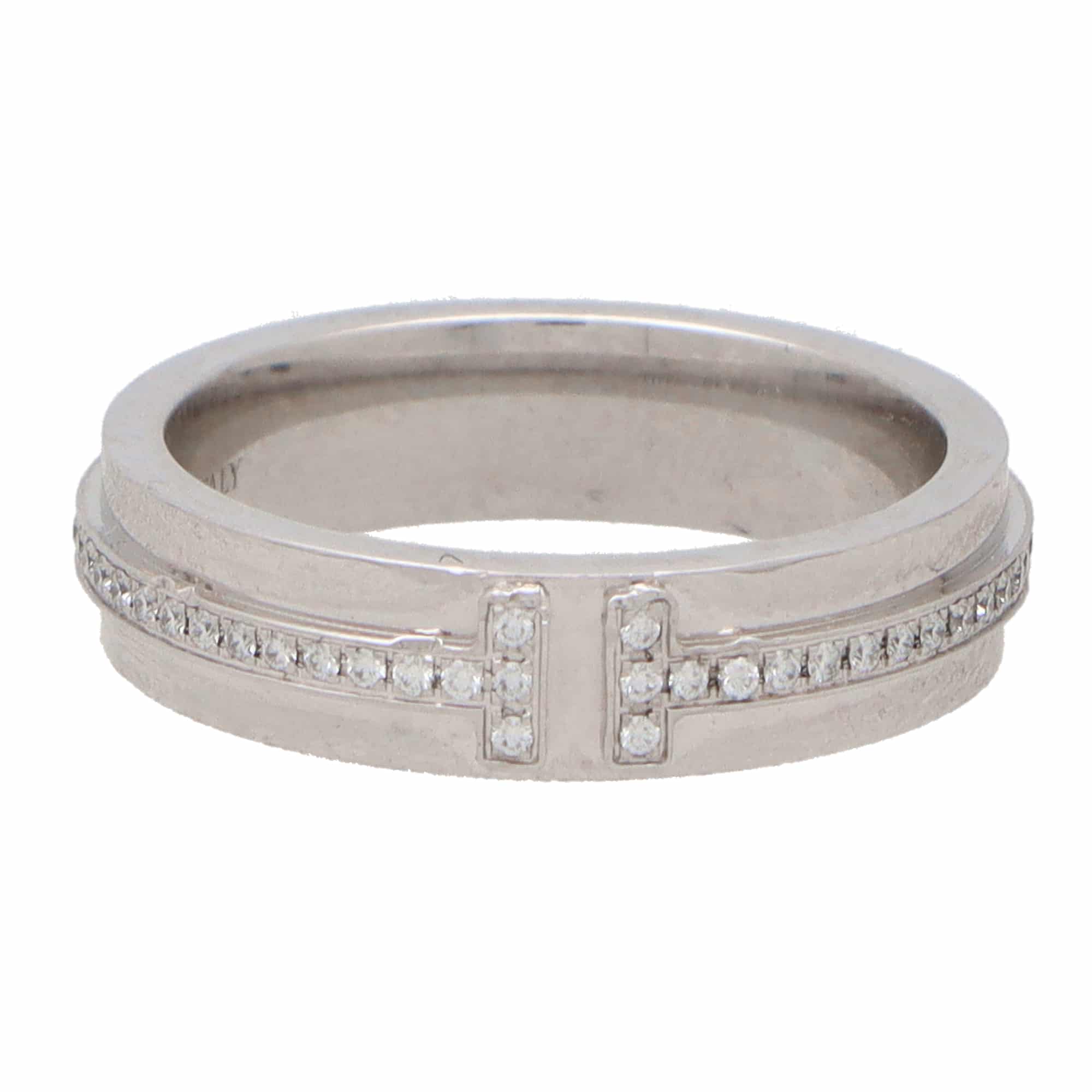 TIFFANY 18K White Gold Diamond T Two Ring 49 5 498841 | FASHIONPHILE