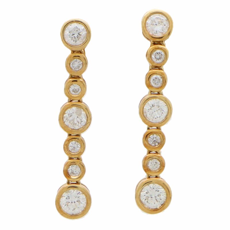 Contemporary Rub-Over Set Diamond Drop Earrings