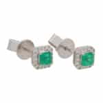 Squared Emerald and Diamond Cluster Stud Earrings