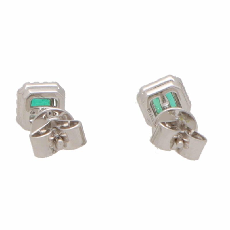 Squared Emerald and Diamond Cluster Stud Earrings