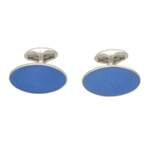 Elongated Oval Blue Enamel Cufflinks