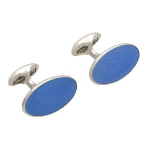 Elongated Oval Blue Enamel Cufflinks