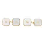 Art Deco Inspired Mother of Pearl and Diamond Chain Cufflinks